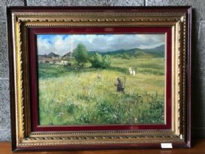 Giuseppe Gheduzzi - Pintura a óleo sobre madeira "Borgo Montano"_car 1478